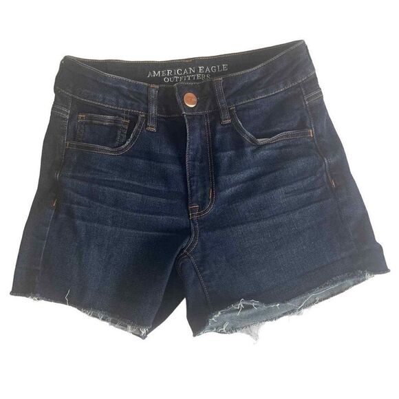 American Eagle Hi Rise Shortie Cutoff Denim Shorts size 4 - Picture 1 of 8